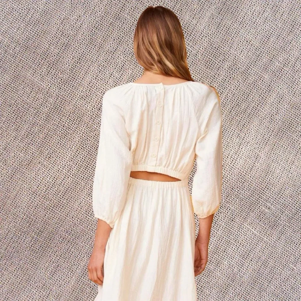 NWT Monrow Long-Sleeve Gauze Open-Back Midi Dress - Picture 3 of 10